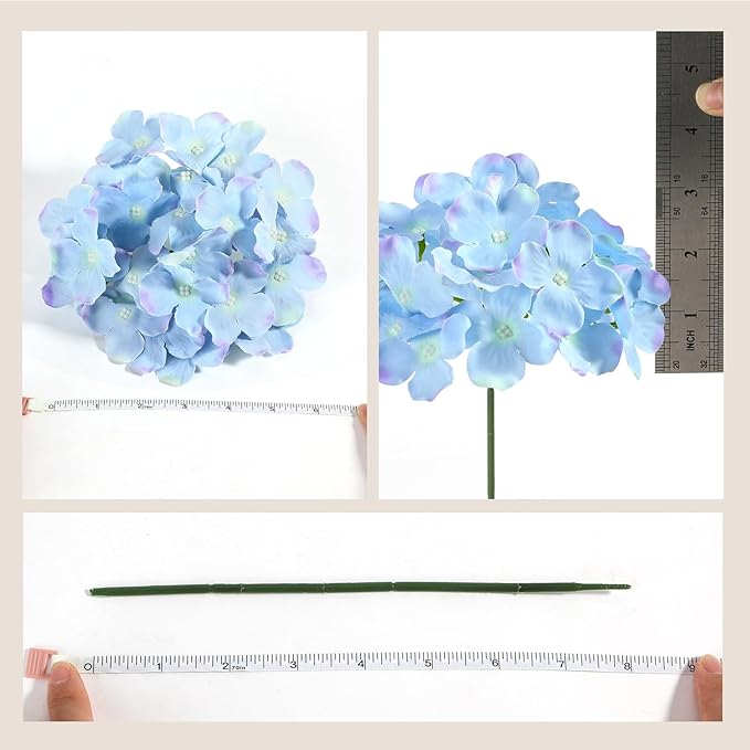 Auihiay 64 PCS Full Artificial Hydrangea Flowers, Blue Purple Silk Hydrangea Heads with Stems, Fake Flowers for Wedding Centerpieces, Baby Shower, Home, Garden, Party Decoration (Blue Purple)