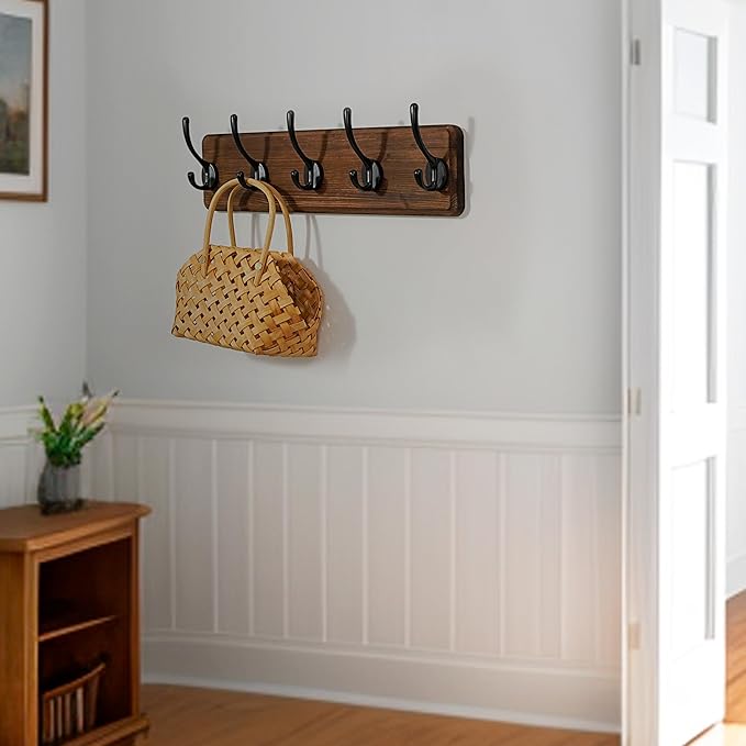 WEBI Coat Rack Wall Mount,Coat Hooks Wall Mounted,16" Hole to Hole,Rustic Large Coat Hanger Wall Hook Rack,5 Hooks for Hanging Coats,Hats,Jacket,Clothes,2 Packs