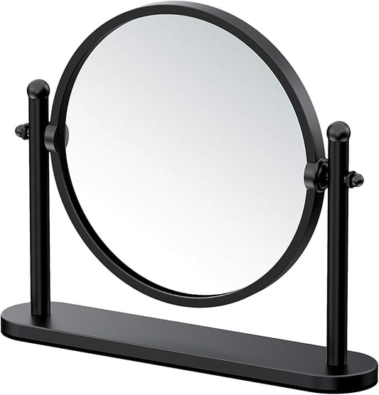 Gatco 1391MX Table Mirror, Matte Black/ 7.50" Double Sided Tabletop Makeup Vanity Mirror with 3X Magnification on One Side and Rotates 360 Degrees