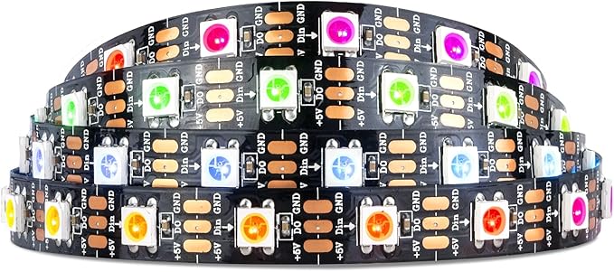 SEZO WS2812B LED Strip Light 3.3FT/1M 60LEDs/m Individually Addressable Programmable 5050SMD Digital RGB Alloy Wires Flexible Dream Color IP30 Non-Waterproof PCB Black DC5V