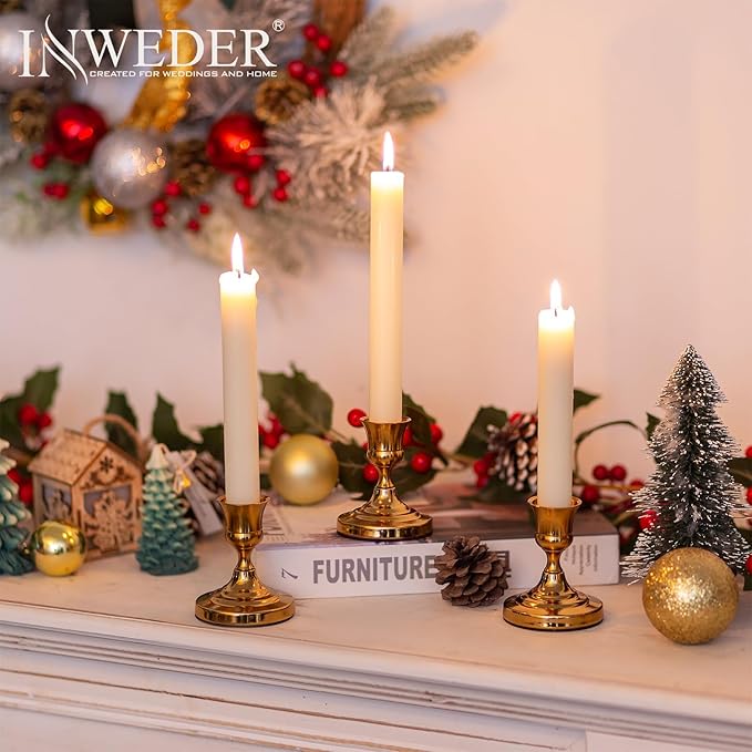 Gold Taper Candle Holder Vintage: Small Candlestick Holders Metal Candle Sticks Holder Decor Antique Decoration for Dinning Table Mantel Wedding Centerpieces Christmas Party Set of 6
