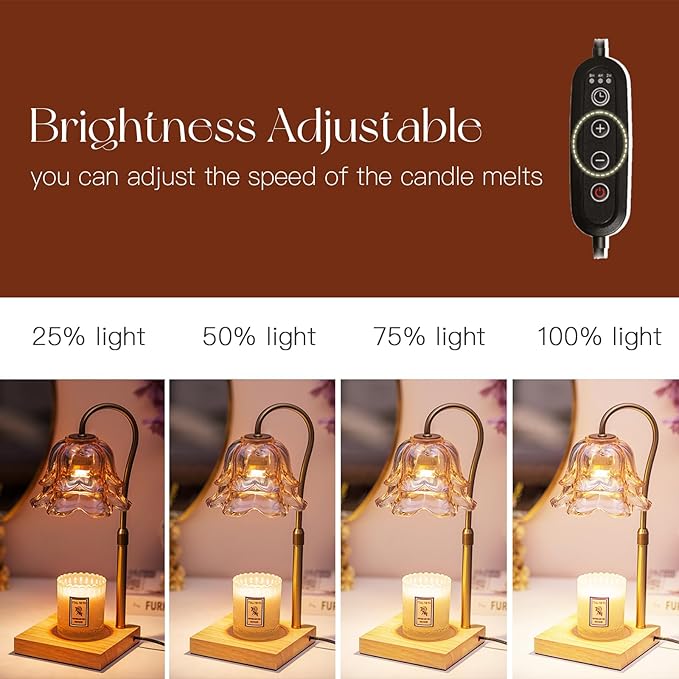 Candle Warmer Lamp with Timer: Flower Gold Candle Lamps Height Adjustable Wax Melt Home Decor House Warming Christmas Gift for Women