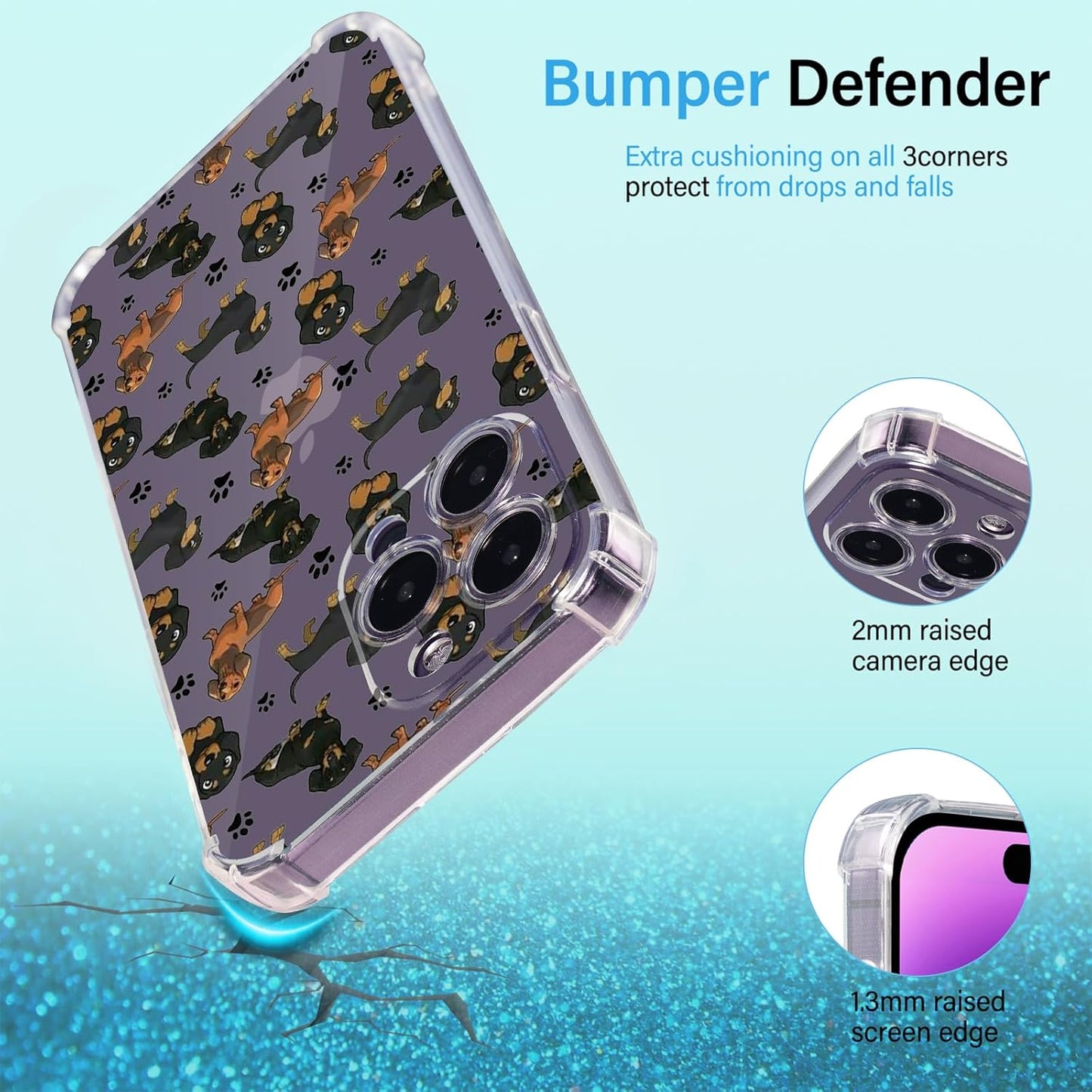 Roemary Puppy Case for iPhone 12 Mini, Clear Dachshunds Paws Design with Screen Protector [Buffertech 6.6 ft Drop