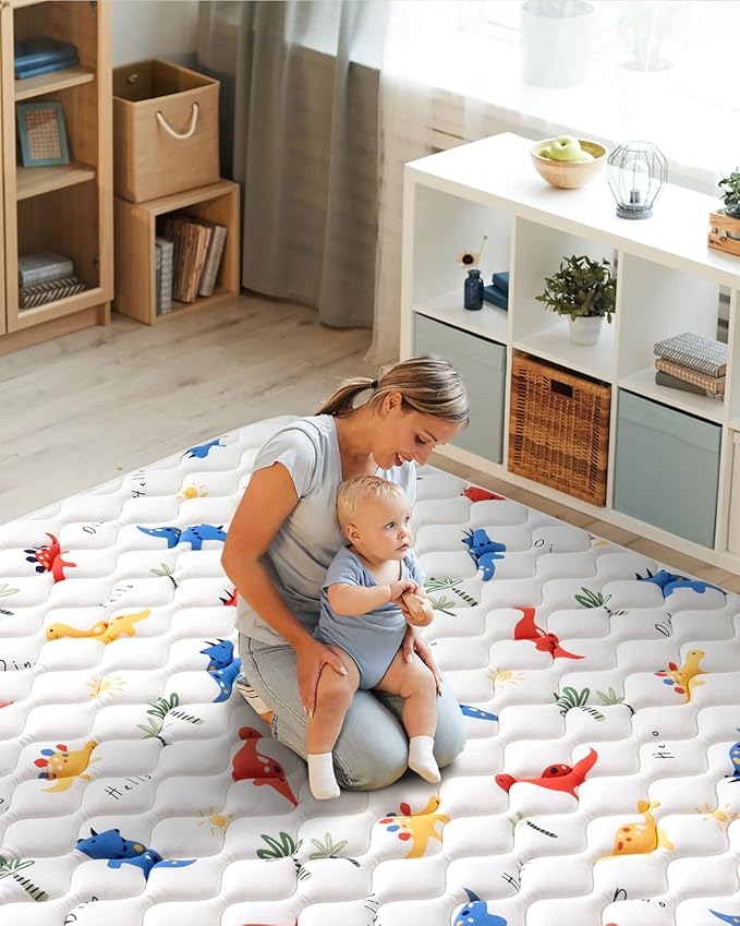 Odorless Premium Foam Baby Play Mat 36" x 36", Soft Microfiber Fabric Crawling Mat for Floor- Comfortable and Hypoallergenic, Non-Slip Cushioned Floor Playpen mat for Infants,Babies,Toddlers