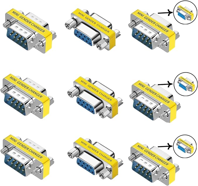 db9 Connector Null Modem Adapter，9-Pin Serial vga Adapter RS232 db9 Gender Changer,for Computer and Industrial Device Data Transfer(3(F-F)+3(M-F)+ 3(M-M))