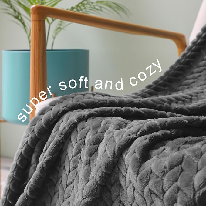 Exclusivo Mezcla Fleece Queen Size Blanket for Bed, 90x90 Inches Soft Cozy Jacquard Flannel Blankets, Lightweight Fuzzy Plush Warm for Winter, Dark Grey