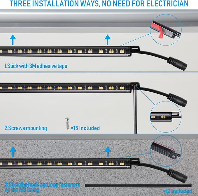 TORCHSTAR LED Safe Lighting Kit 3CCT, (6) 12 Inch Linkable Light Bars, Motion Sensor, 3000K/4000K/5000K Selectable, 900LM Safe Light Kit for Gun Safe Under Cabinet Locker Closet, UL Power Adapter