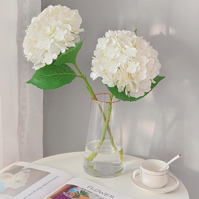 6 Pcs Real Touch White Hydrangea Artificial Flowers with Stems, Fake Silk Flowers for Outdoors, Artificial Flowers for Home Decor Wedding Bouquets Centerpieces Vase