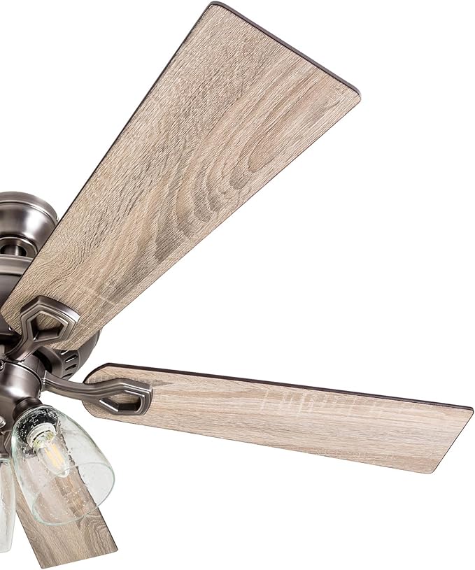 Prominence Home Glenmont, 52 Inch Farmhouse LED Ceiling Fan with Light, Pull Chain, Three Mounting Options, Dual Finish Blades, Reversible Motor - 50388-01 (Pewter)