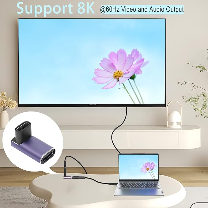 QIANRENON USB4.0 C Female 90 Degree Angle Adapter Coupler 240W 40Gbps Type C 4.0 Female to Female Right Angle Connector Extender, LED Indicator 8K Audio/Video Transmission, 2Pcs(Front Bend F/F)