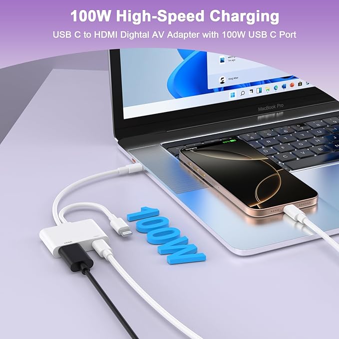 [Apple MFi Certified] Lightning and USB-C to HDMI Adapter for iPhone to TV, 2 in 1 4K@60Hz Lightning Type C Digital AV HDMI Adapter Cord for iPhone 17 16 15 14 13 12 11 XS XR X to TV/Projector/Monitor