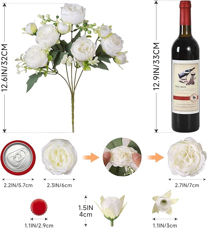 Luyue 2 Packs Peonies Artificial Flowers Vintage Faux Peony Bouquet Fake Flower for Vase Silk Floral Arrangements for Table Centerpiece Wedding Decoration Indoor Home Decor