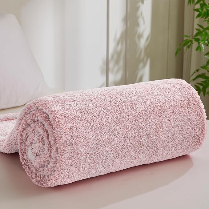 Exclusivo Mezcla Plush Fuzzy Fleece Throw Blanket Extra Large, Super Soft, Fluffy and Warm Blankets for Couch, Bed, Suitable for All Seasons (50x70 Inches, Mixed Dusty Pink)