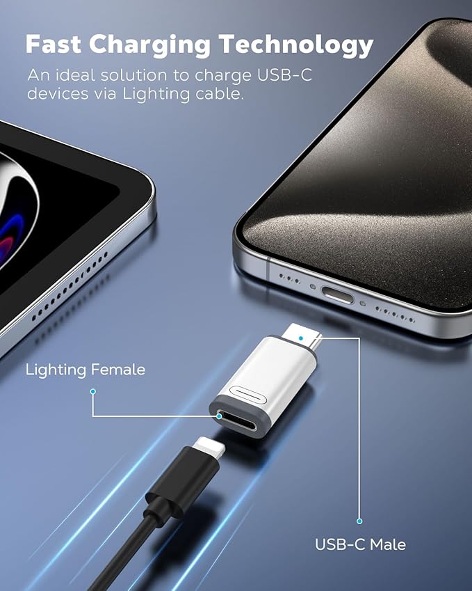 MoKo Lightning to USB C Adapter 4 Pack for iPhone 17 Air 16 16e 15 Pro Max Plus, iPad, Galaxy - NOT for Earphones/Microphone/Flash Drive/iPencil, USB-C to Lightning Adapter ONLY for Charging/Data Sync