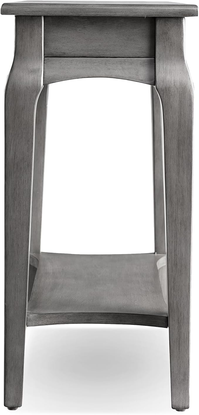 Stratus Solid Wood Narrow Side End Table with Shelf, Smoke Gray, Perfect for Living Rooms, Bedrooms, and Small Spaces – Leick Home, 22005-GR