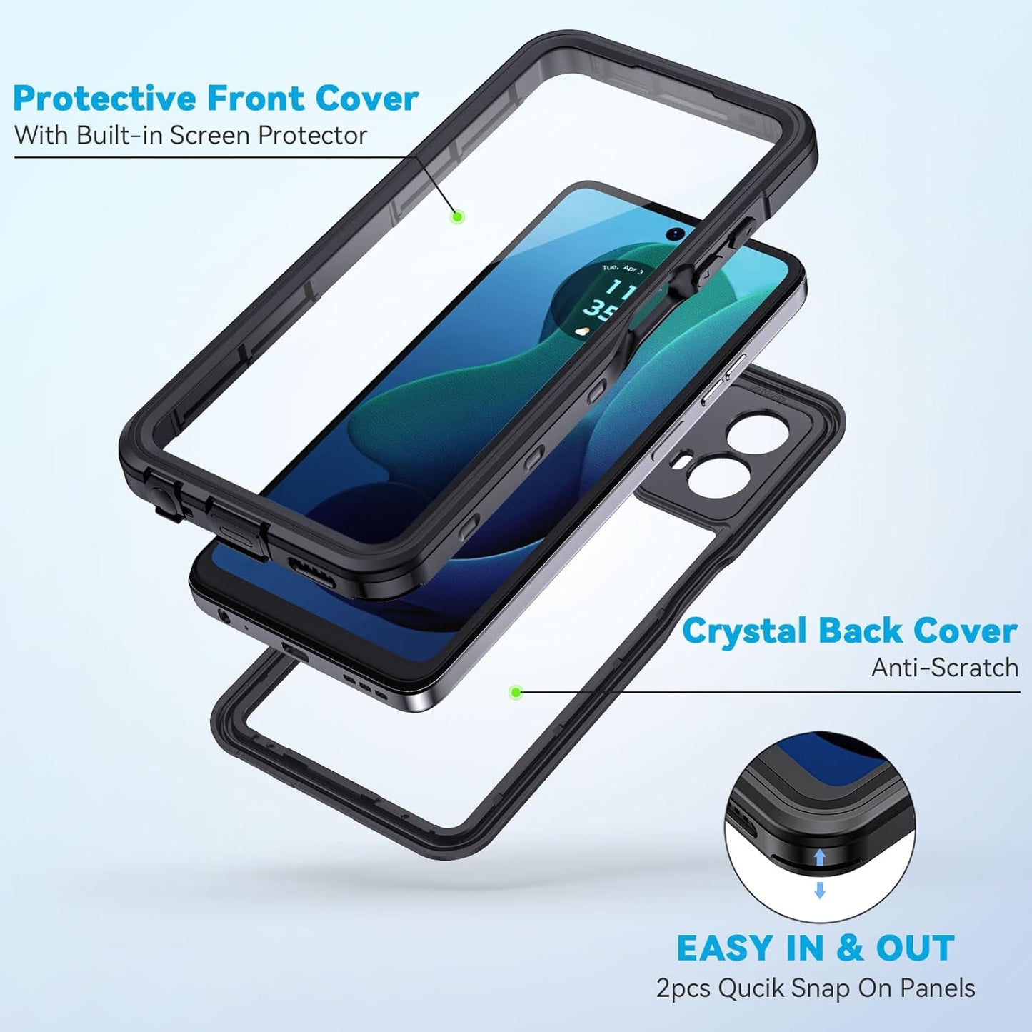 Lanhiem for Moto G 5G 2024 Case, IP68 Waterproof Dustproof Shockproof with Built-in Screen Protector, Full Body Cover