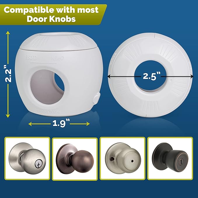 Door Knob Safety Cover for Kids (6 Pack) Hard-to-Remove Dual-Lock Door Handle Covers for Kids - Reusable Baby Proof Door Knob Locks - Installs Easily, No Tools Needed (White)