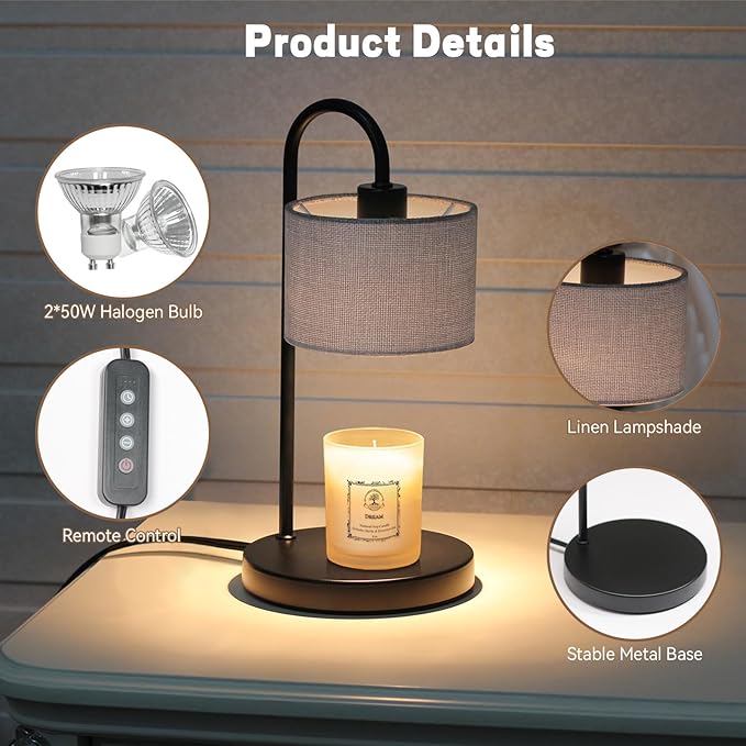 Candle Warmer Lamp with Timer, Dimmable Candle Wax Warmer Electric Candle Lamp for Scented Candles with 2 Bulbs, House Warming Gifts Christmas Gifts for Women Bedroom Home Decor - Gray