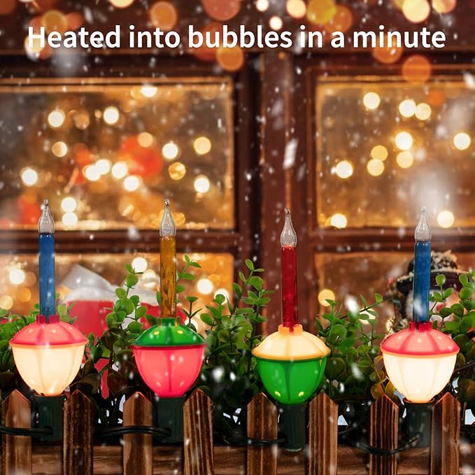 Multicolor Christmas Bubble Lights with 7 Clear Bulbs, UL Listed for Holiday Christmas Celebrations Lighting, Green Wire