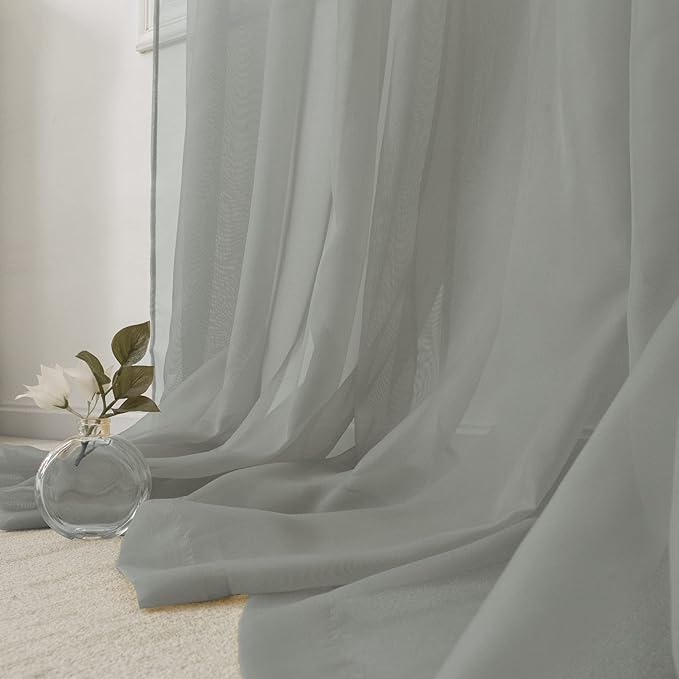 HUTO Sage Grey Sheer Curtains 84 inches Long for Living Room Rod Pocket Window Sheer Voile Drapes for Bedroom Girls Canopy Bed Nursery 2 Panels 52 by 84 Inch Length