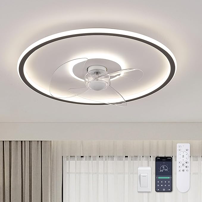 20" Flush Mount Ceiling Fan with Lights and Remote, 6 Wind Speeds, Dimmable LED for Bedroom, Kids Room and Living Room