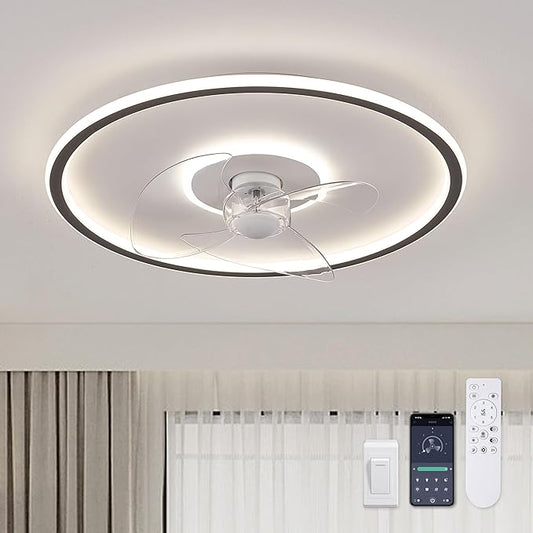 20" Flush Mount Ceiling Fan with Lights and Remote, 6 Wind Speeds, Dimmable LED for Bedroom, Kids Room and Living Room