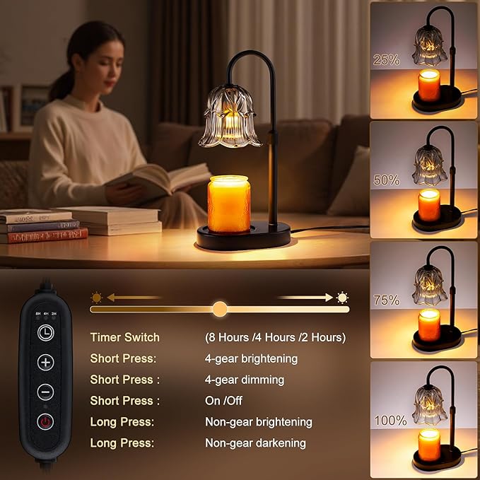 Candle Warmer Lamp Adjustable Timer Electric－ Gray Flower Shaped Wax Melting Lamp