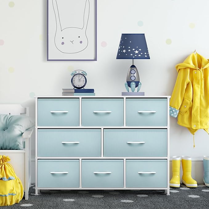 Sorbus Kids Dresser with 8 Drawers - Chest Organizer Unit with Steel Frame Wood Top & Handle, Fabric Bins for Clothes - Wide Furniture for Bedroom Hallway Kids Room Nursery & Closet