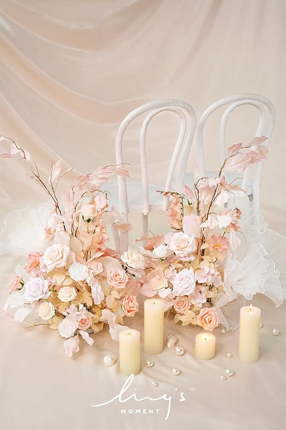 Ling's Moment Artificial Flowers Fake Roses Faux Foam Gardenia Combo for DIY Wedding Bouquets Centerpieces Arrangements Bridal Shower Party Home Decorations, Blush & White, 24pcs