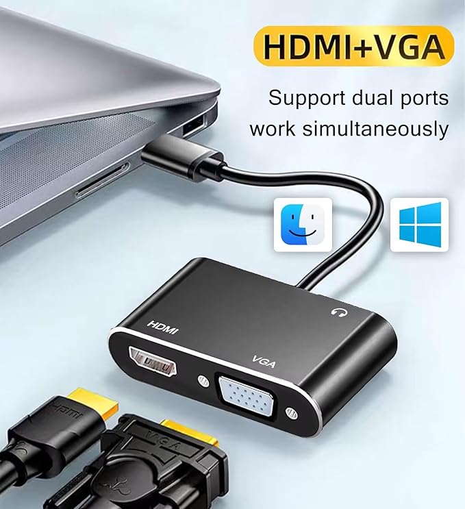 USB 3.0 to HDMI VGA Adapter, USB to VGA HDMI Adapter for 2 Monitors, 1920 * 1080P@60HZ Full HD Display Video Converter Comaptible with Windows 7/8/8.1/10 and Mac OS Systems