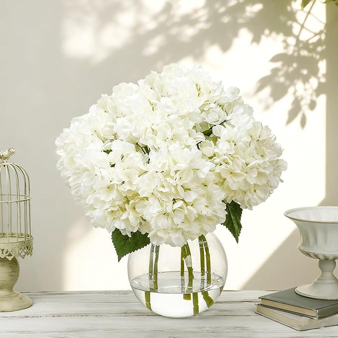 8 Pcs 18 Inch Hydrangea Artificial Flowers Faux Hydrangea Flowers with Stems Fake Bouquet Bulk Realistic Floral for Fall Home Table Christmas Indoor Outdoor Decoration (Beige)