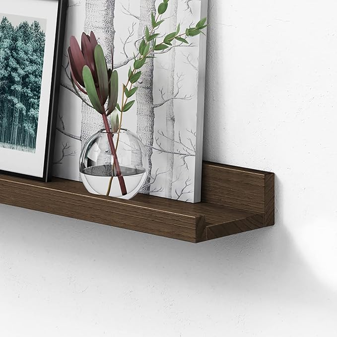 Forbena Rustic Wood Wall Shelves for Living Room Set of 4, 36 Inch Long Floating Shelves with Lip, Large Farmhouse Wooden Picture Ledge Shelf for Bedroom Office Hallway Photo Frames (Dark Brown)