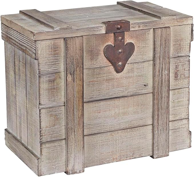 Household Essentials Decorative Trunk, Victorian Style, Aged-Wood Finish and Metal Accents, with Fully Opening Lid and Ring Handles