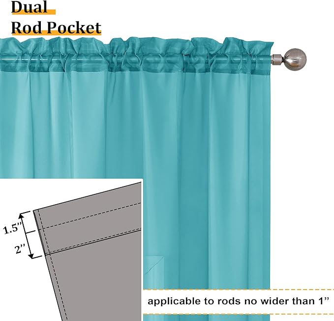 Aiyufeng Turquoise Sheer Curtains 96 Inches Long 2 Panels Set, Light Filtering Soft Airy Voile Rod Pocket Turquoise Sheer Window Drapes for Bedroom Living Room, Each 42Wx96L Inches