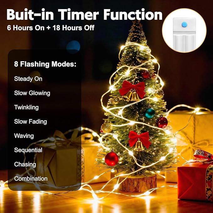 YJFWAL 12 Pack 10ft 30LED Starry String Lights with 8 Modes Timer Function Waterproof Fairy Lights Battery Operated(AAA Batteries Included) for DIY, Wedding, Party, Patio, Garden Decor (Warm White)