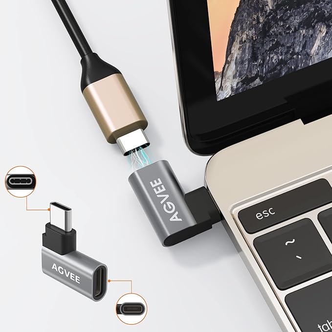 AGVEE 4 Pack Side Angle 90 Degree USB-C Male to USB-C Right Angled Female Adapter (Type-C 3.2 Gen 2) Converter Video Type-C 10G Data Extension Coupler Converter Connector, Black