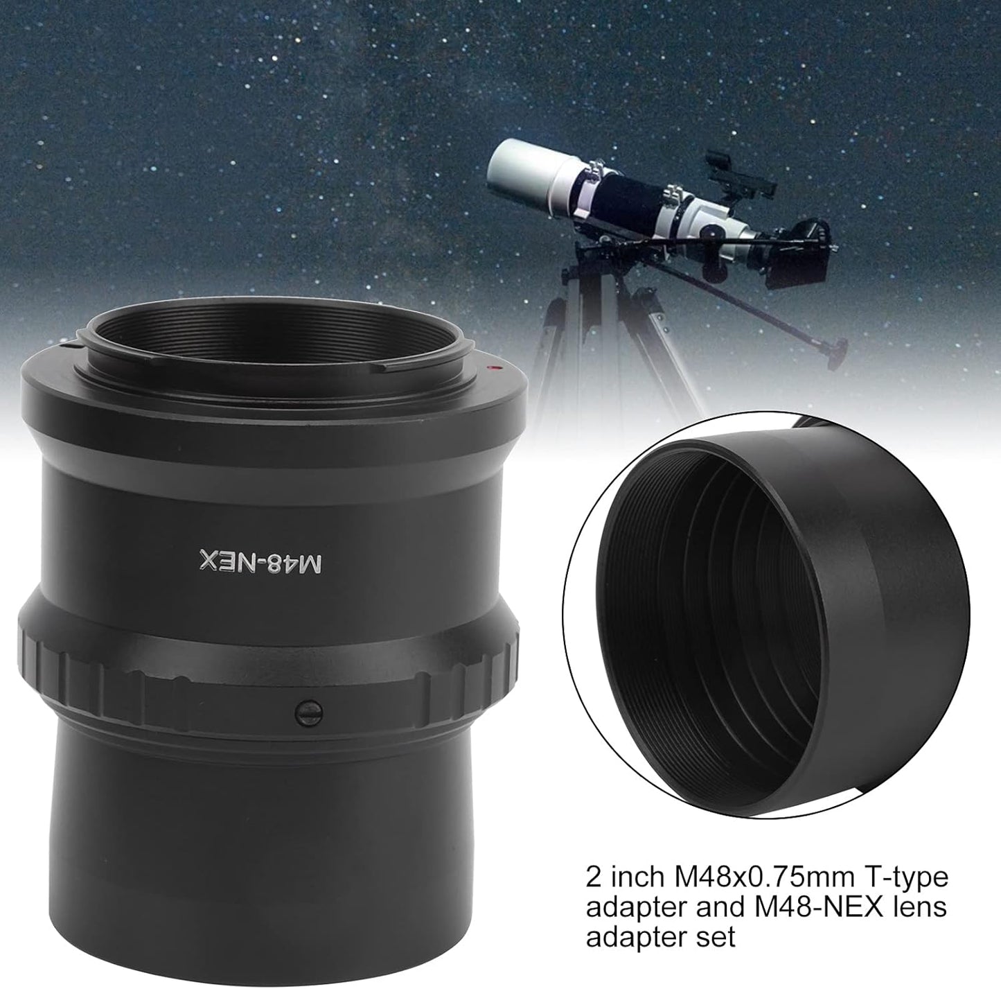 YYOYY Telescope Camera Adapter, 2 Inch M48x0.75mm T-Type Adapter for Sony E Mount Camera