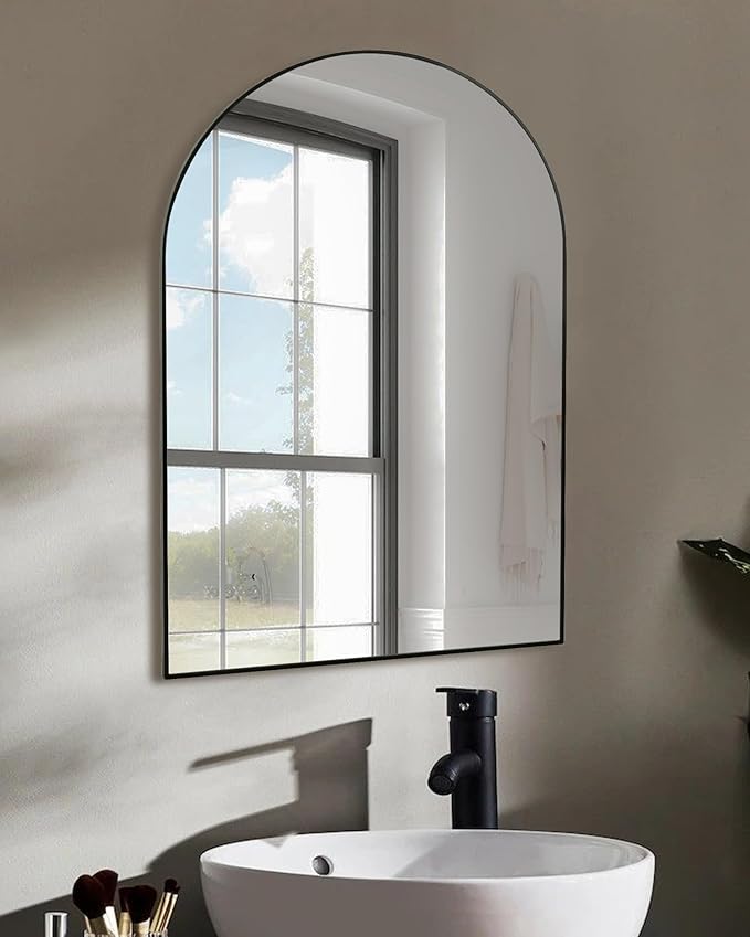 Black Arch Bathroom Wall Mirror,20 x 30 Inch Arched Vanity Modern Tempered Glass Mirror for Bedroom,Living Room,Entryway