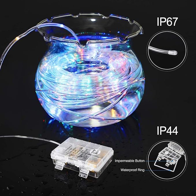 LED Rope Lights Battery Operated String Lights 40FT 120 LEDs 8 Modes Fairy Lights with Remote Timer Outdoor Decoration Lighting for Garden Patio Party,Weddings,Christmas Décor (Multi-Color)