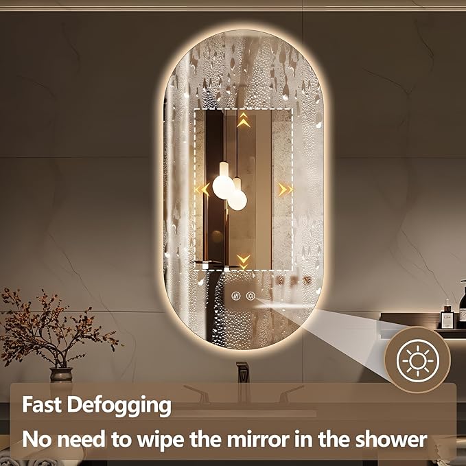 48"x24" Oval Led Mirror for Bathroom, Frameless Vanity Mirror with Lights, Modern Lighted Bathroom Mirror Wall Mounted, Anti Fog Smart Mirror with 3 Colors Dimmable, Vertical/Horizontal