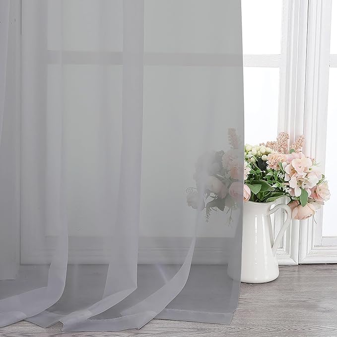 Chyhomenyc Light Grey Sheer Curtains 78 Inches Long 2 Panels Set for Living Room, Light Filtering Voile Lightweight Bedroom Curtains, Rod Pocket Solid Window Treatment Drapes, Each 42W x 78L