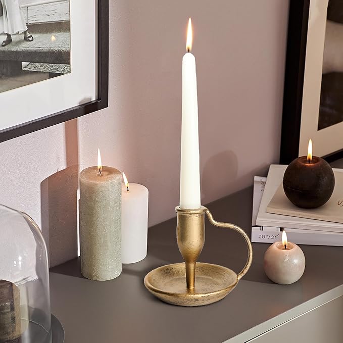 Iron Taper Candle Holder Set of 2 Antique Brass Candlestick Holders Vintage Decorative Candles Stand for Wedding Party Decoration Dinning Table Housewarming Gift