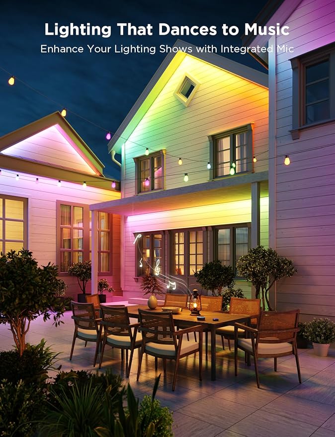 Govee Outdoor LED Strip Lights, 32.8ft Smart Outdoor Lights Work with Alexa and Google Assistant, App Control, IP65 Waterproof, RGBIC LED Lights for Patio, Eave, Holiday Decorations