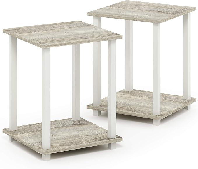 Furinno SIMPLISTIC Side Table Set of 2, 2-Tier End Table, Nightstand, Night Stand, Bedside Table, Easy Assembly, for Living Room, Bedroom, Sonoma Oak