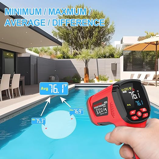 -40℉~2912℉ MESTEK Infrared Thermometer Temperature Gun,50:1 Dual Laser High Temp Thermometer with Thermocouple Probe, Non-Contact Industrial Pyrometer for Engine, Kiln, Forging,Humidity Measurement