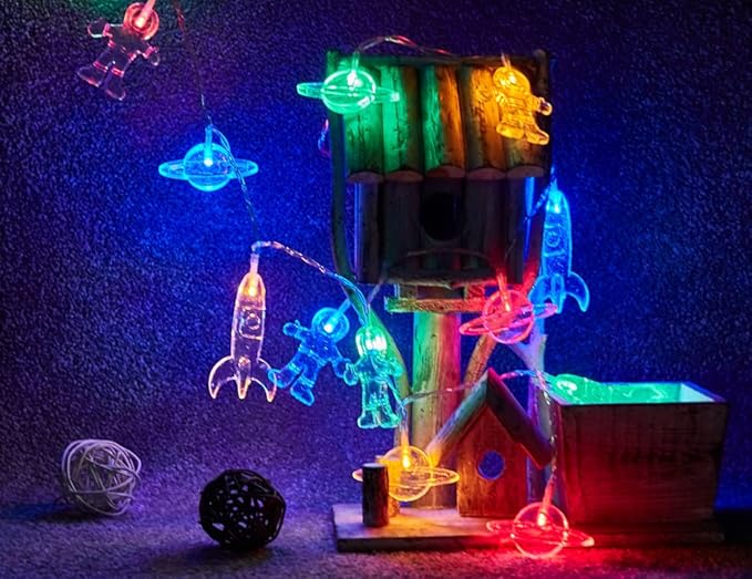 AceList 10 LED Children's Room LED String Light Astronaut Spaceship Rocket Pendants Holiday Party Lights Wall Window Nursery or Kids Room Decor Wedding Around The Garden Patio Christmas (Multicolour)