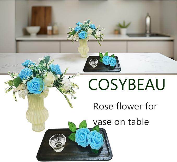 Artificial Rose Flowers 25pcs, Peacock Blue Foam Fake Rose Faux Flower for Wedding Bouquets Bridal Shower Centerpieces Floral Arrangements Home Decorations Party Backdrops Table