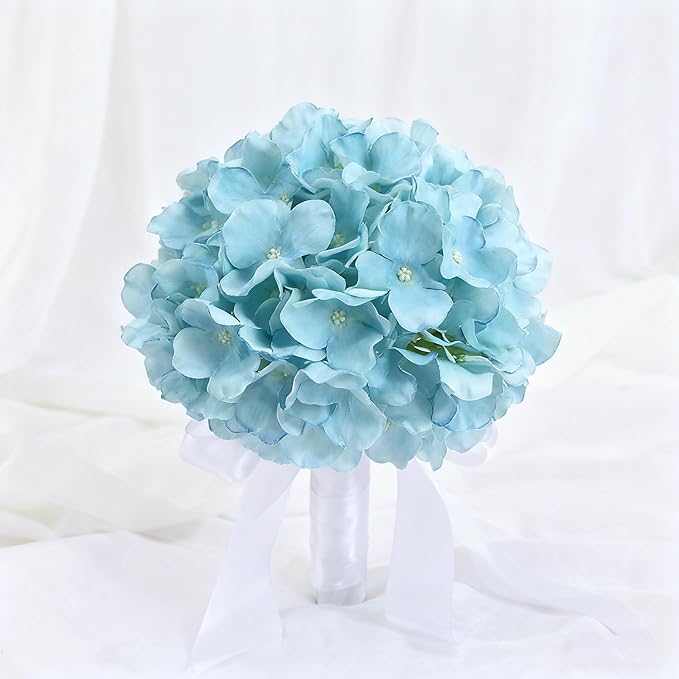 100PCS Artificial Hydrangea Flowers, Fake Flowers Silk Hydrangea Full Flowers Heads with Stems for Wedding Home Party Shop Baby Shower Decor (Yellow Blue)