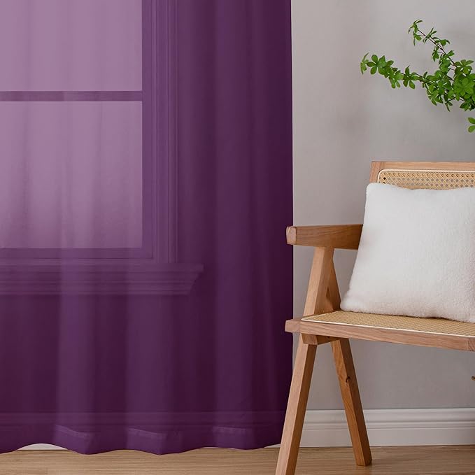 Chyhomenyc Plum Sheer Curtains, 84 inches Long 2 Panels Set, Rod Pocket Voile Drapes for Living Room Bedroom, 2PCS, Each 42 W x 84 L