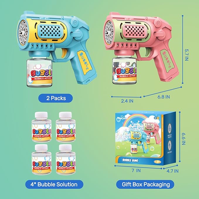 EagleStone Bubble Gun Toys for 3+ Year Old Kids Boys Girls, 2 Pack Automatic Bubble Machine with Bubble Solution, Summer Outdoor Kids Toys for Ages 3-4,4-6,5-7, Birthday Gifts for 3 4 5 6 7 8 Year Old